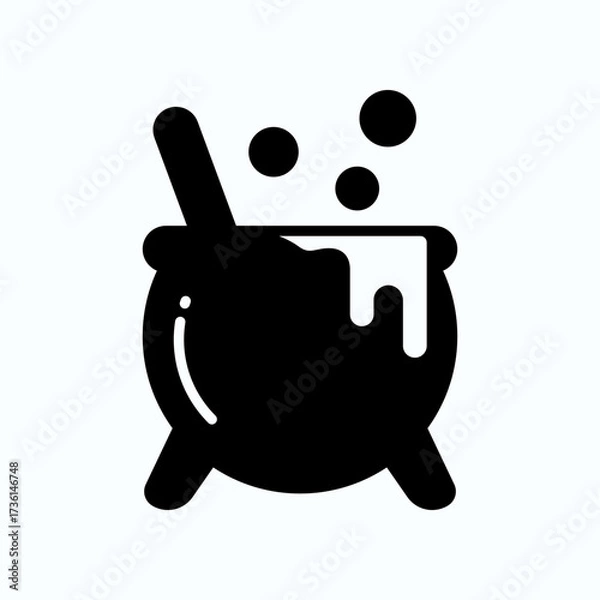 Obraz Silhouette Cauldron With Spoon and Bubbling Potion For Fantasy, Halloween, And Magic Themes