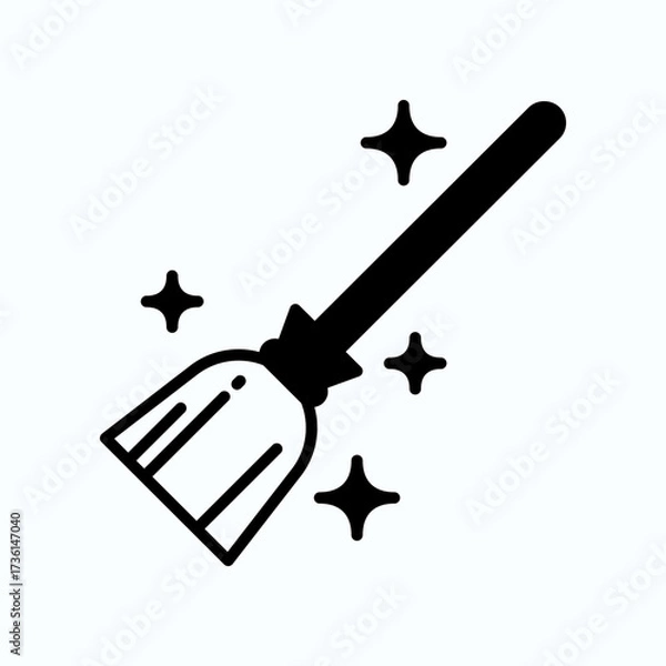 Obraz Cleaning Tool Icon With Sparkles And Sweep Brush For Cleaning And Maintenance Illustrations