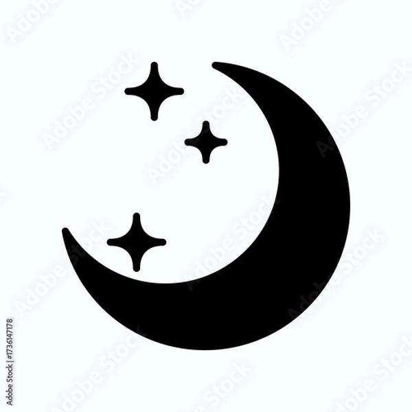 Obraz Crescent Moon And Stars Icon Against Light Background For Night Sky Or Celestial Theme