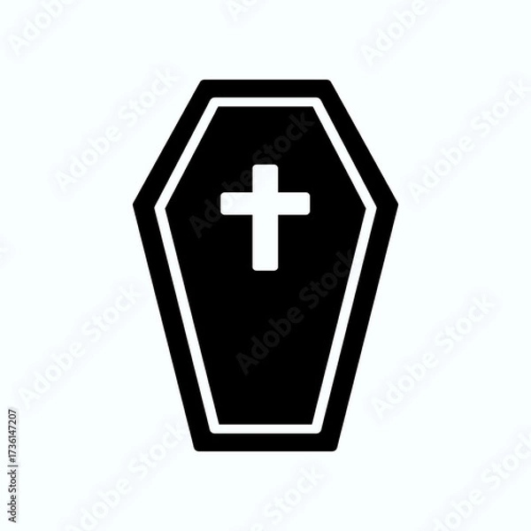 Obraz Black Coffin With White Cross Symbol: Funeral, Memorial, And Christian Spiritual Imagery