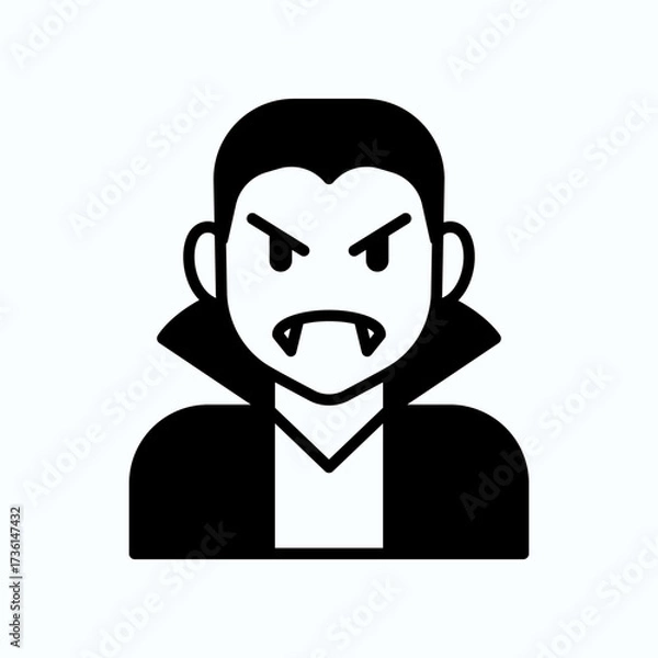 Obraz Vampire Icon Portrait With Fangs And Cape, Iconic Horror Monster Character Illustration, Dark Gothic Symbol