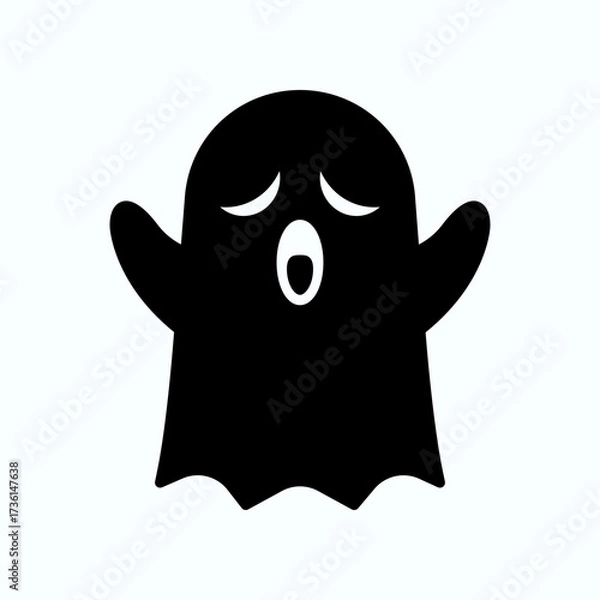 Obraz Friendly Ghost Silhouette Illustration for Halloween, Spooky Theme in Black on White