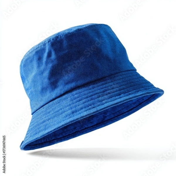 Fototapeta A stylish blue bucket hat, perfect for any casual occasion. This hat is a classic accessory, offering both sun protection and a touch of effortless style