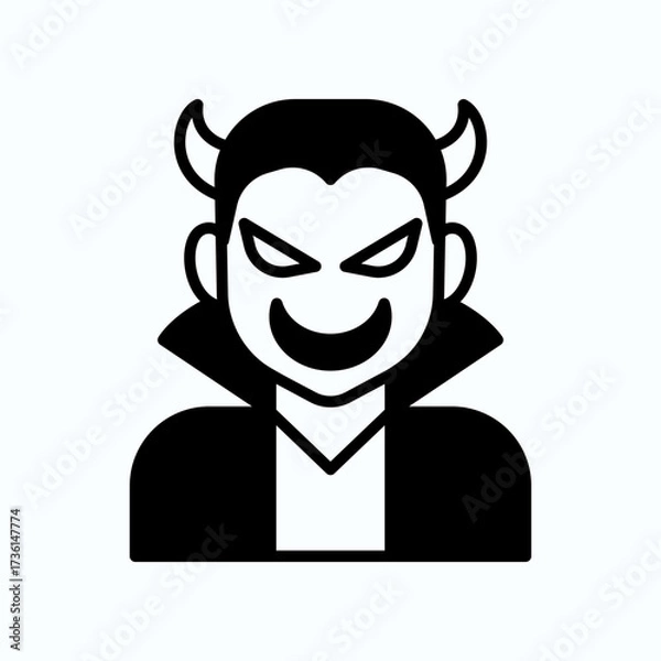 Obraz Vector Illustration Of A Mischievous Vampire Villain With Horns And High Collar