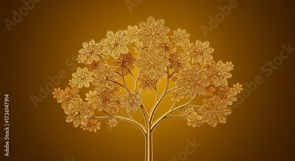 Fototapeta golden autumn blossom tree on warm gold background — elegant decorative art