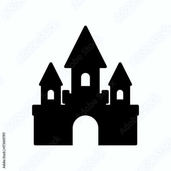 Obraz Castle Silhouette: Black Medieval Fortress With Towers And Arched Gate: Fantasy Architecture