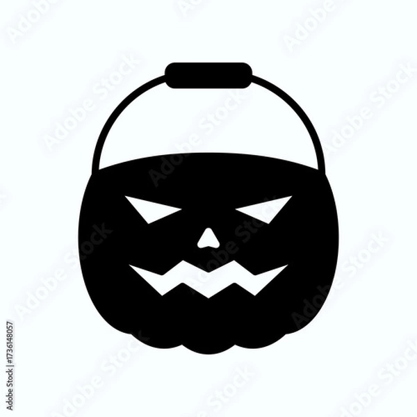 Obraz Halloween Pumpkin Bucket Icon With Spooky Carved Face Silhouette For Stock Use