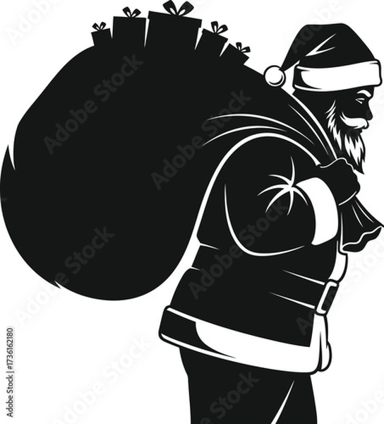 Fototapeta Santa claus carrying a sack full of gifts on his back
