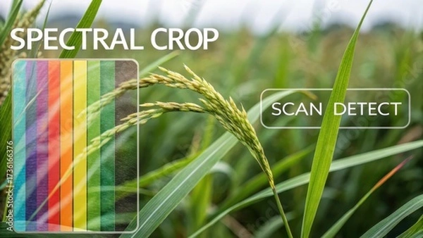 Fototapeta Colorful Spectral Crop Analysis in Green Rice Field Environment