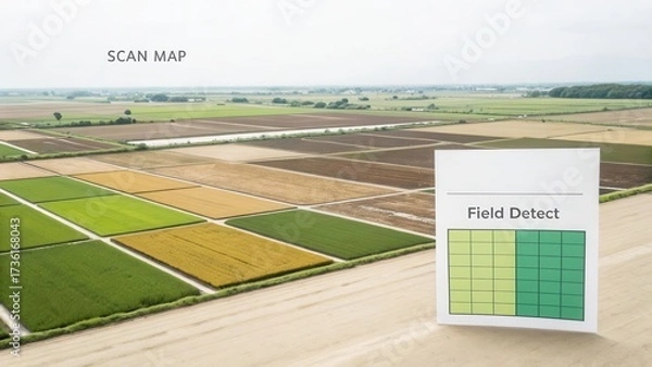 Fototapeta Agricultural Field Scan Map for Crop Assessment and Analysis