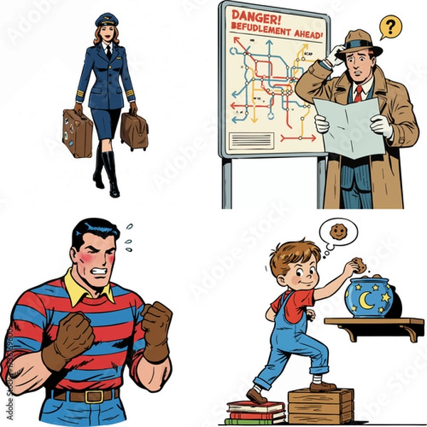 Fototapeta The Confident Pilot,The Confused Commuter,The Contained Anger,The Cookie Thief