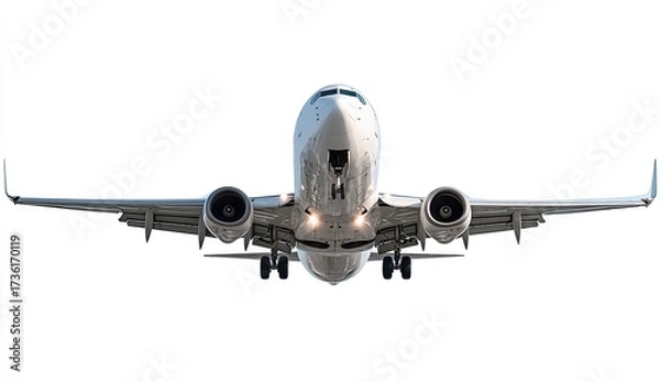 Fototapeta Commercial jet airplane in flight.  Front view