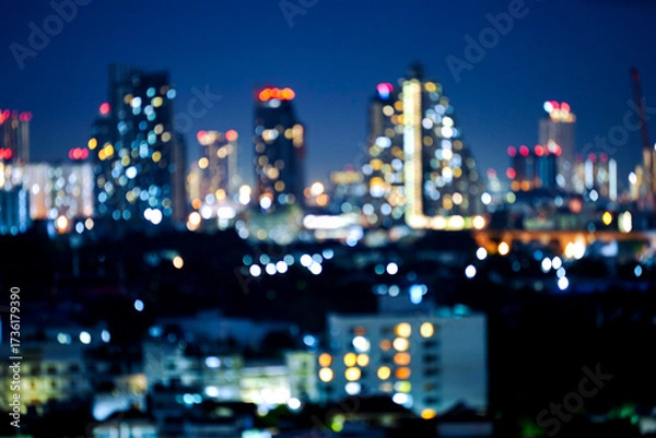 Fototapeta Blur the atmosphere of the building at night for the background.