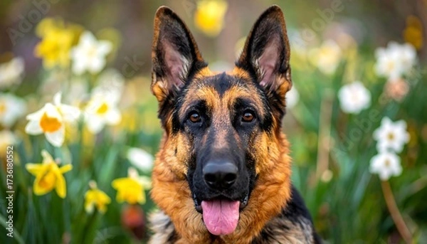 Obraz German Shepherd in flowers