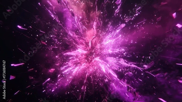 Fototapeta Abstract exploding light particles creating dynamic purple energy background