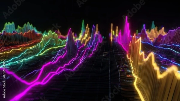 Fototapeta Abstract sound waves visualizing data in vibrant neon