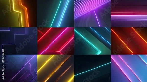 Fototapeta Neon light lines creating vibrant futuristic geometric patterns