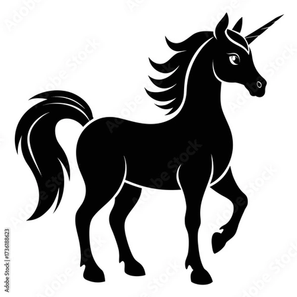 Fototapeta Unicorn vector clean black silhouette design white background