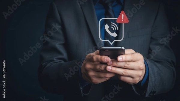 Fototapeta Alert notification on smartphone scam call warning fraud prevention concept