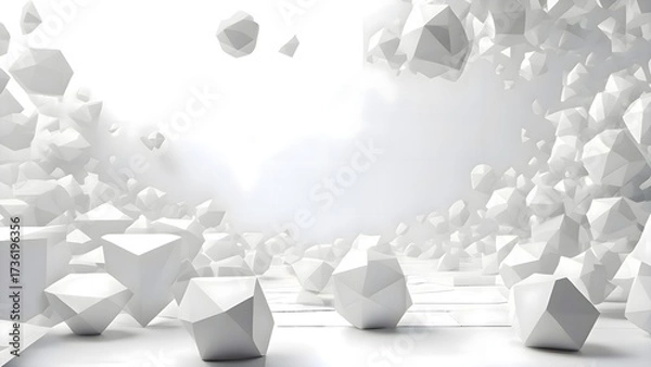 Fototapeta White cubes placed in the middle of a room on a neutral surface, creating abstract geometric patterns and minimalistic artistic composition with modern design aesthetics