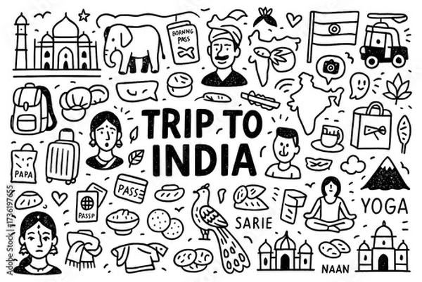 Obraz travel doodle composition with sri lanka culture icons and traditional holiday elements, Transparent Background