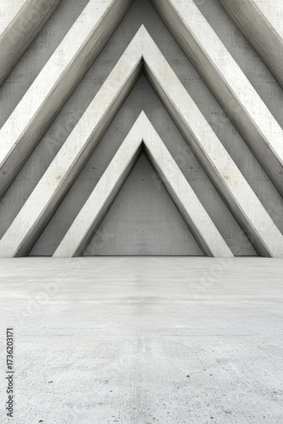 Obraz Abstract concrete wall with bold triangular patterns, emphasizing strength, geometry, and minimalist brutalist design in a modern architectural space