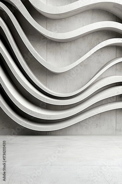 Fototapeta Minimalist concrete wall with flowing wave patterns, symbolizing movement, creativity, and modern architectural innovation with elegant simplicity