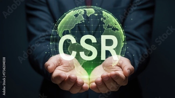 Fototapeta Hands holding a glowing earth globe CSR concept corporate social responsibility