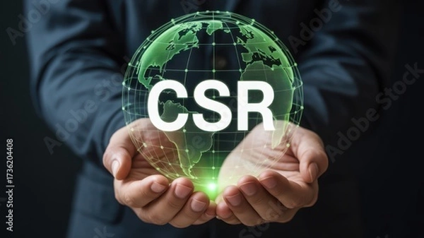 Fototapeta Corporate social responsibility concept globe in hands sustainable business strat