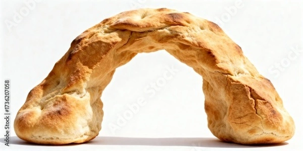 Fototapeta Whole pita bread shaped like desert rock arch on white background, Middle Eastern food concept