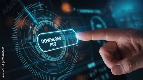 Fototapeta Finger pressing a download PDF button digital technology interface concept for fi