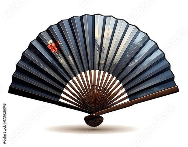 Fototapeta A decorative, open fan, dark blue with a subtle design