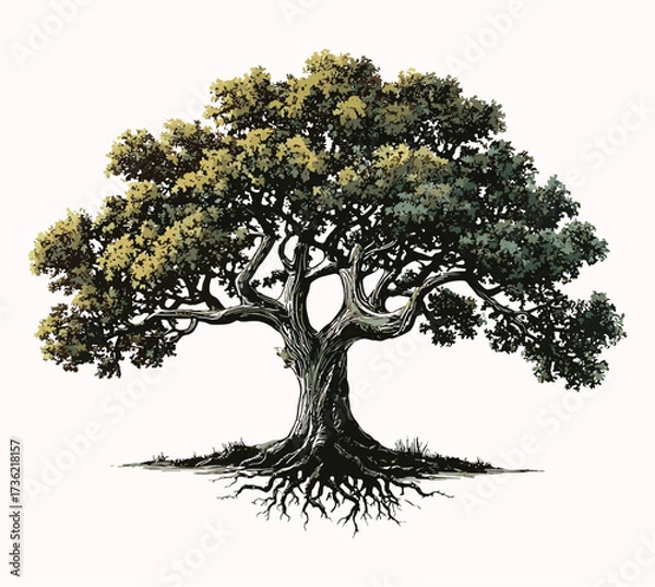 Fototapeta Oak Tree Silhouette with Roots Vector Illustration