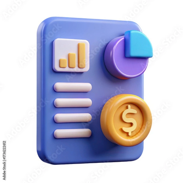 Obraz 3d financial report with charts and coin isolated on transparent background