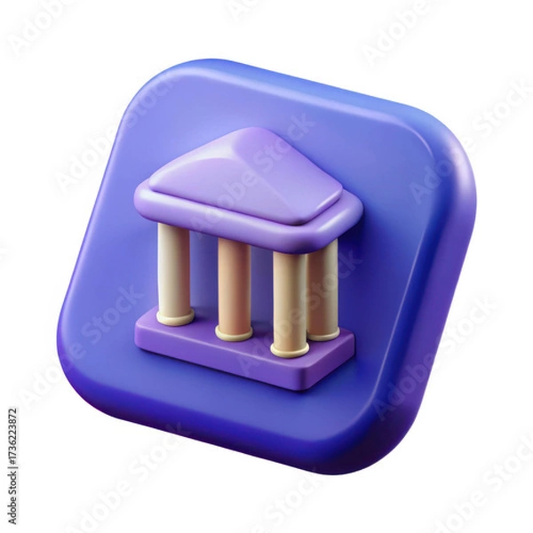 Fototapeta 3d icon of a bank building isolated on transparent background