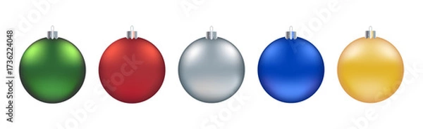 Fototapeta A set of vector Christmas tree decorations, colored Christmas balls. Isolated on transparent background. EPS10