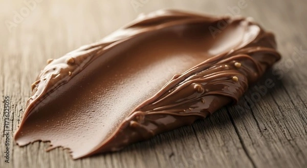 Fototapeta Chocolate hazelnut spread, smooth and glossy texture on rustic wood