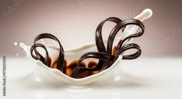 Fototapeta Chocolate swirls in milk splash