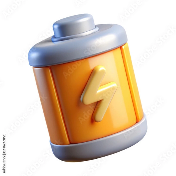 Obraz 3d cartoon battery icon with lightning symbol isolated on transparent background