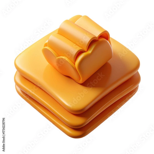 Fototapeta Stack of orange cheese slices with a cheese roll isolated on transparent background