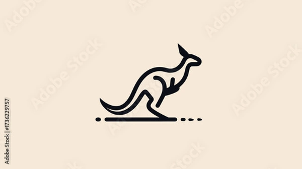 Fototapeta Minimalist jumping kangaroo line art illustration on a plain background, abstract animal icon, simple marsupial symbol