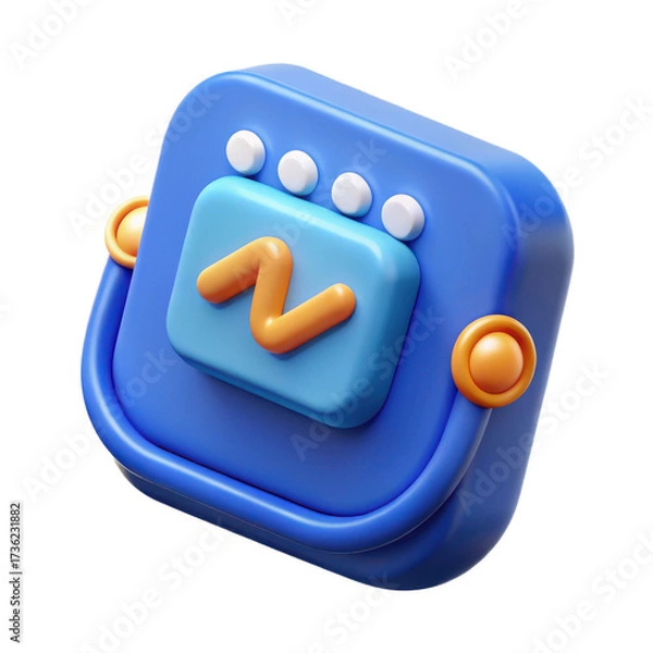 Obraz Stylized blue retro device with orange zigzag symbol isolated on transparent background