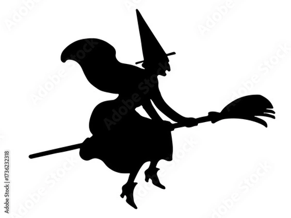 Fototapeta Flying Witch Silhouette on Broomstick