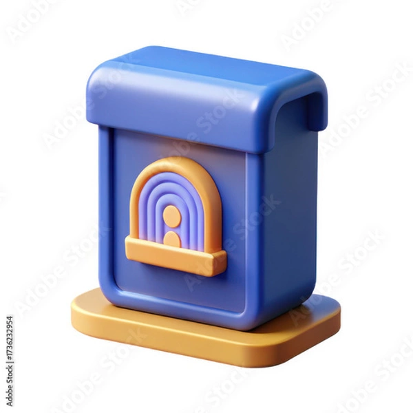 Fototapeta Cartoon blue oven with arched window isolated on transparent background