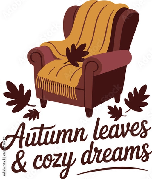 Fototapeta Cozy Armchair with Blanket and Autumn Leaves Illustration