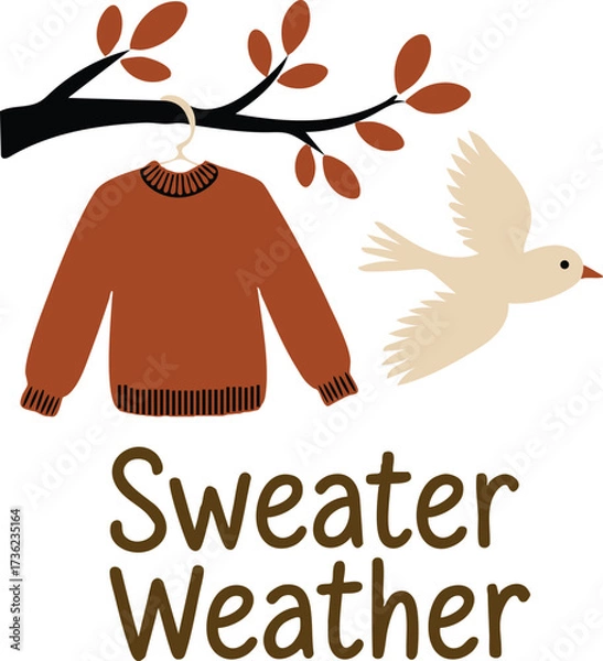Fototapeta Sweater Weather Illustration with Bird and Branch