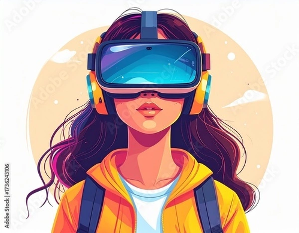 Fototapeta Student Using VR Headset Flat Vector Transparent