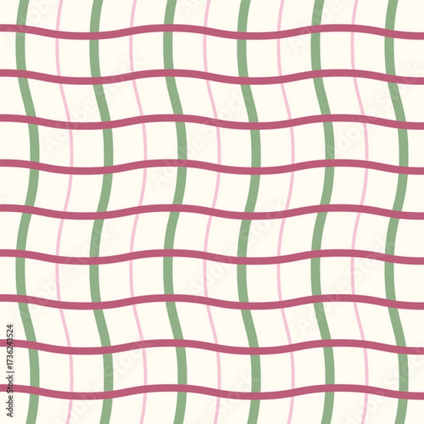 Fototapeta Christmas plaid seamless pattern. Geometric wavy checkered lines in Xmas colors. Merry Christmas backgrounds for wrapping paper, wallpaper, textiles.