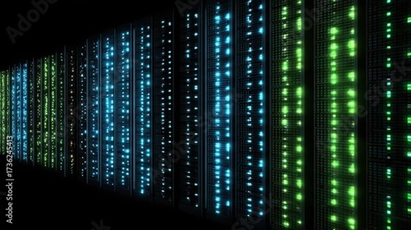 Fototapeta Data Servers with LED Lights in a Modern Data Center