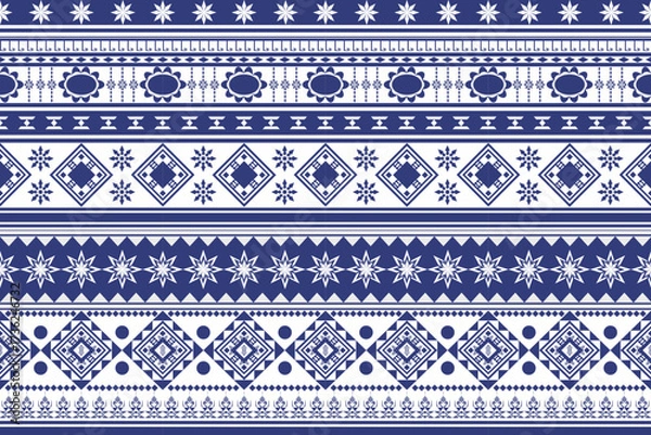 Fototapeta Native Abstract geometric Ethnic pattern seamless. Blue and white
